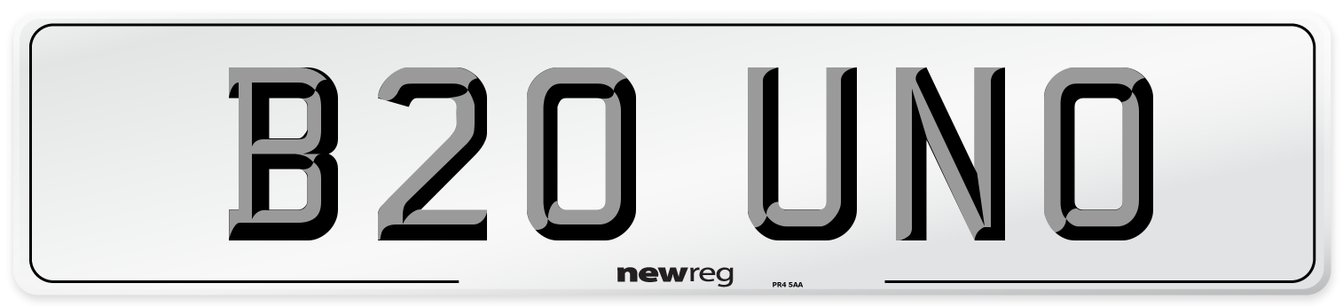 B20 UNO Number Plate from New Reg
